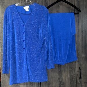 Vintage Royal Blue Donna Ricco Pants Suit Size 14